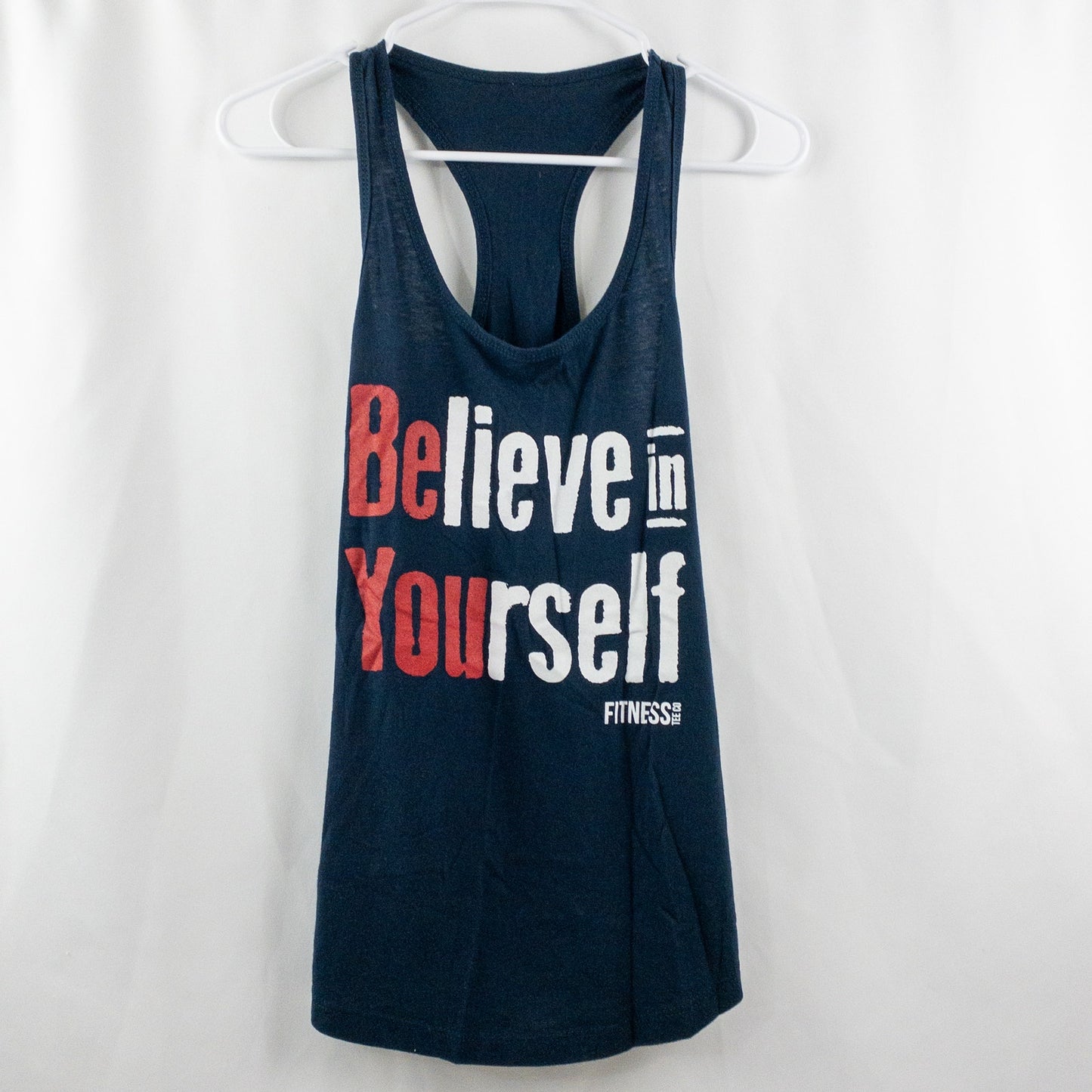 Fitness Tee Co Believe in Yourself Navy Blue Workout Tank Shirt Womens Small