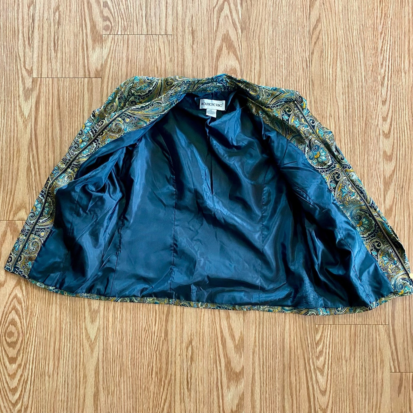 Brownstone Studio Vintage Gold Teal Paisley Jacket Womens Small