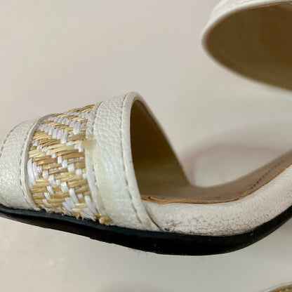 LifeStride Luna White Woven Raffia Heeled Sandals Womens 8.5