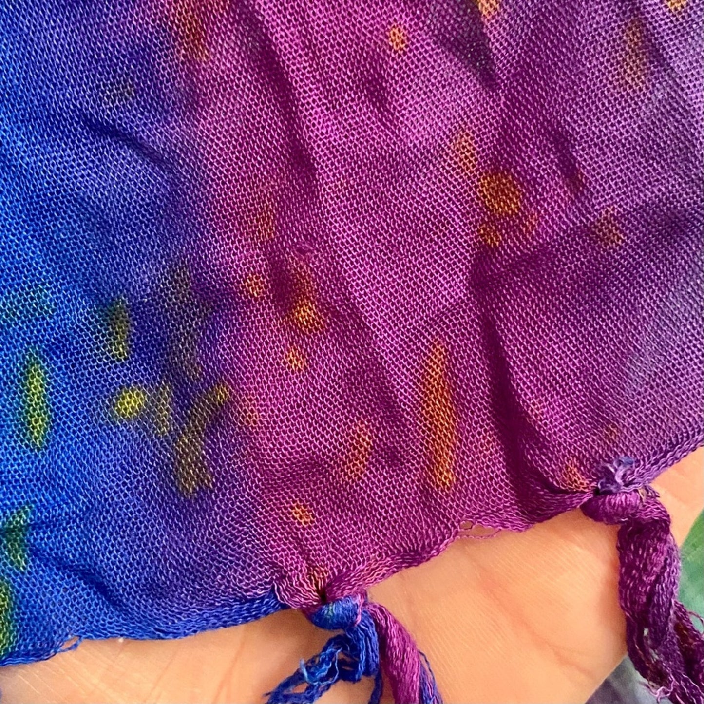 Multicolor Handmade Green & Purple Stripe Tassel Scarf Womens One Size