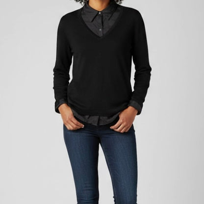 Charter Club Silk Angora Black Collared Blouse Womens Large