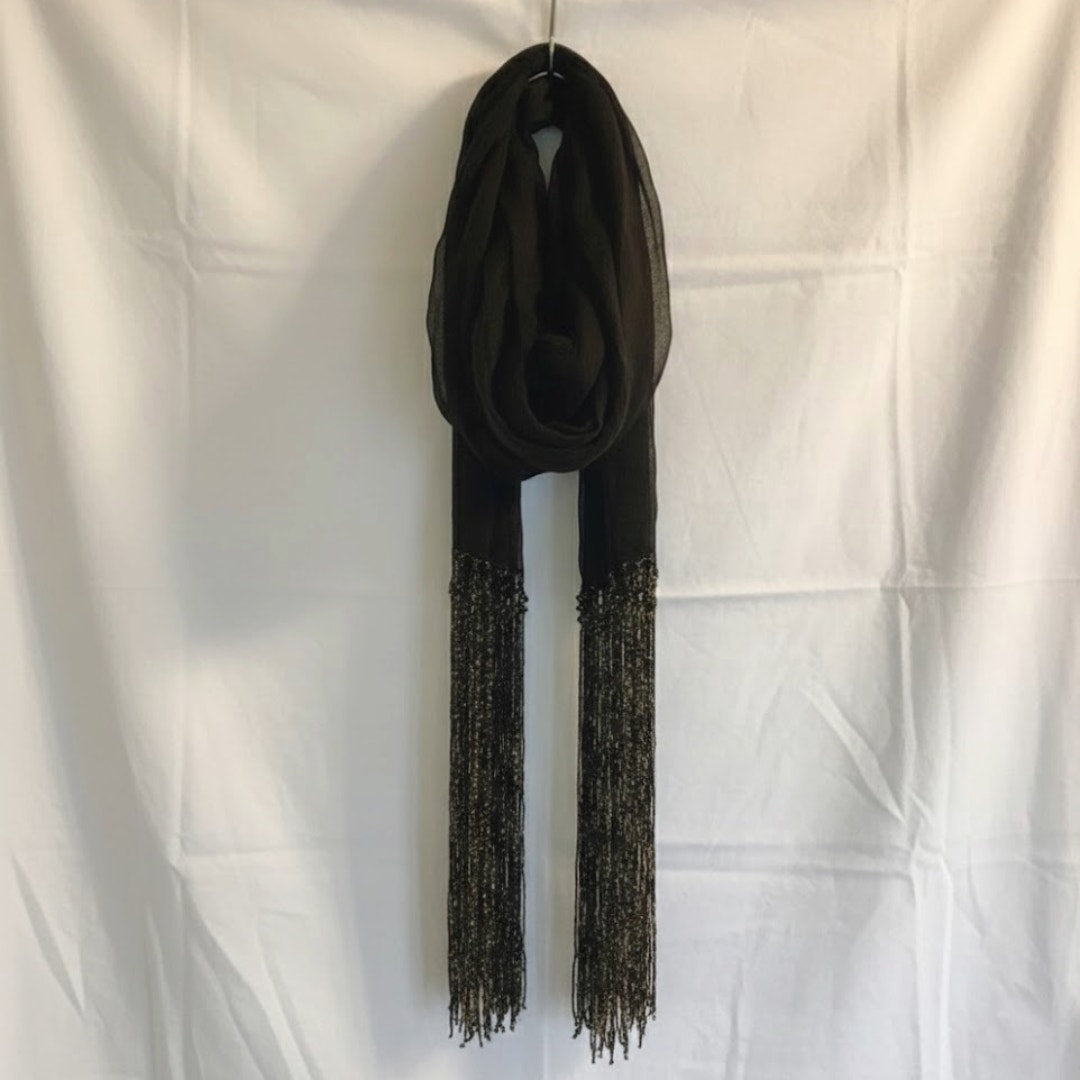 Indian Black & Gold Tassel Scarf Unisex Women's One Size