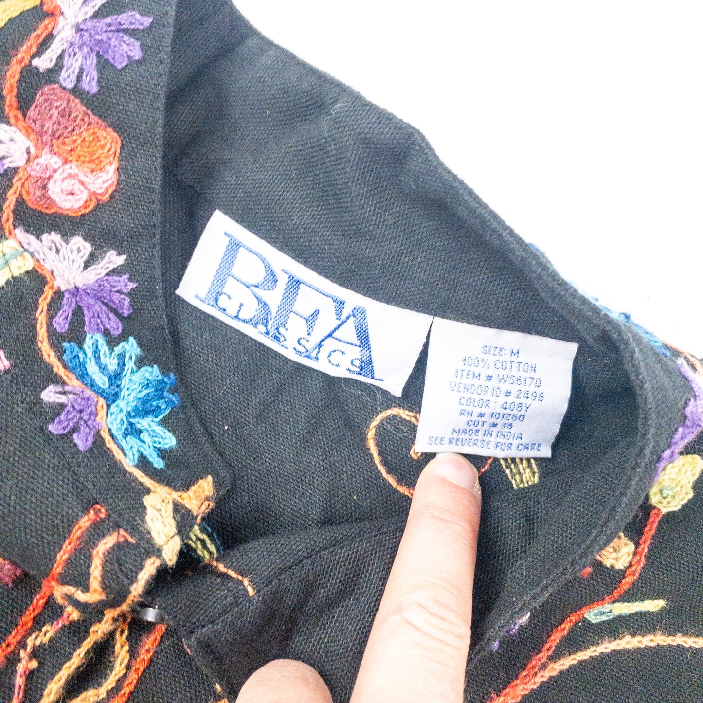 BFA Classics Black Embroidered Flower Jacket Womens Medium