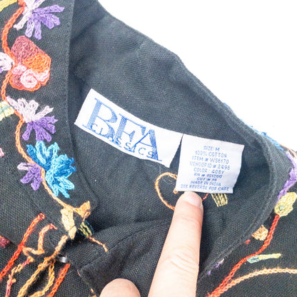 BFA Classics Black Embroidered Flower Jacket Womens Medium