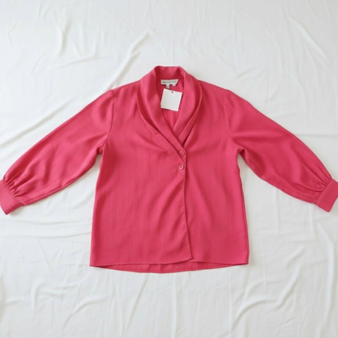 Laura & Jayne Vintage Red Shawl Collar Blouse Shirt Womens 14 Large