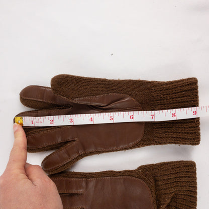 Aris Vintage Brown Knit Fabric Vinyl Patch Gloves Womens One Size