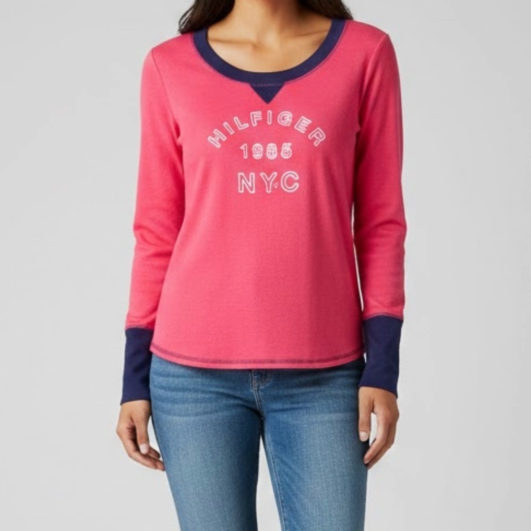 Tommy Hilfiger 1985 NYC Red Blue Thermal Shirt Top Womens Medium