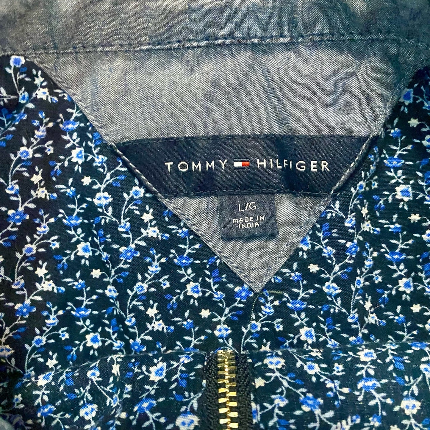 Tommy Hilfiger Blue Floral Quarter Zip Shirt Womans Large