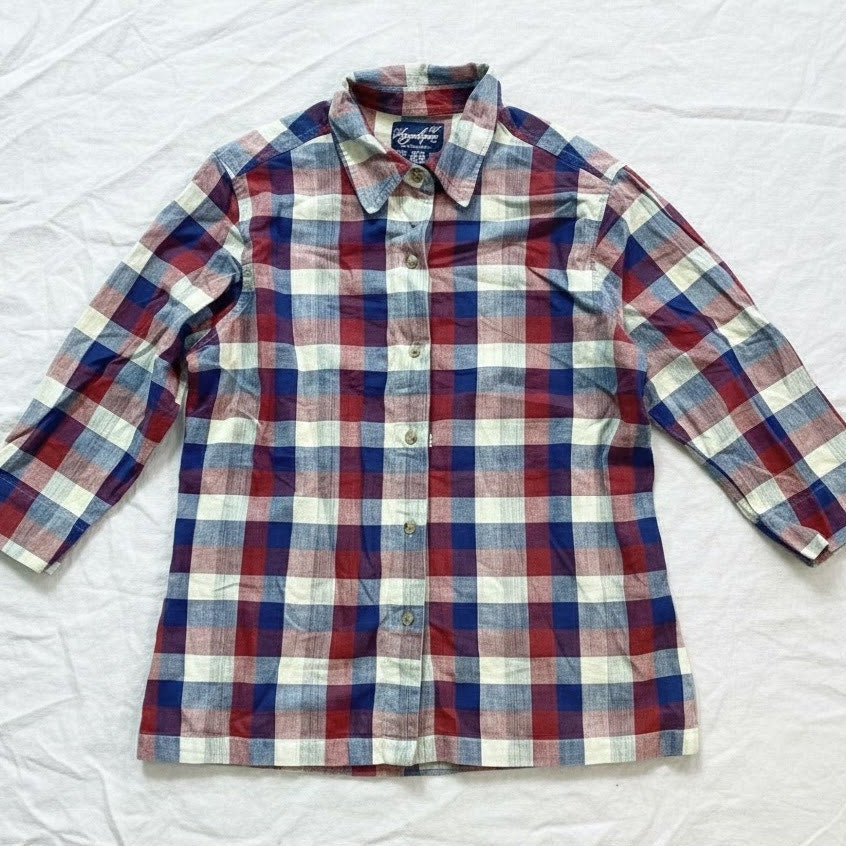 Angelique Vintage Red Striped Plaid Flannel Button-up Shirt Womens Medium