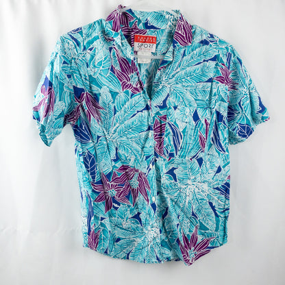 Sandra Ingrish Sport Vintage Hawaiian Blue Purple Shirt Womans Small Unisex