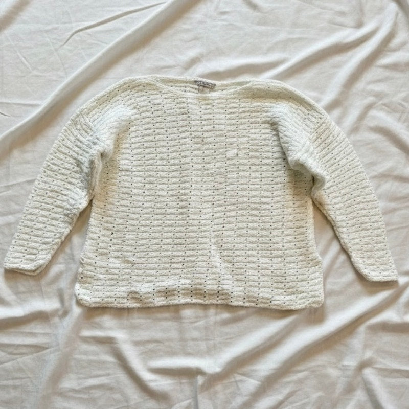 Worlds Apart White Minimalist Knit Sweater Womens Small