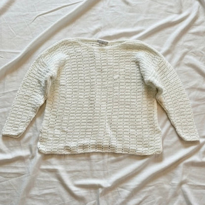 Worlds Apart White Minimalist Knit Sweater Womens Small