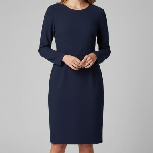 Tocca Navy Blue Wool Long Sleeve Sheath Dress Womens 10