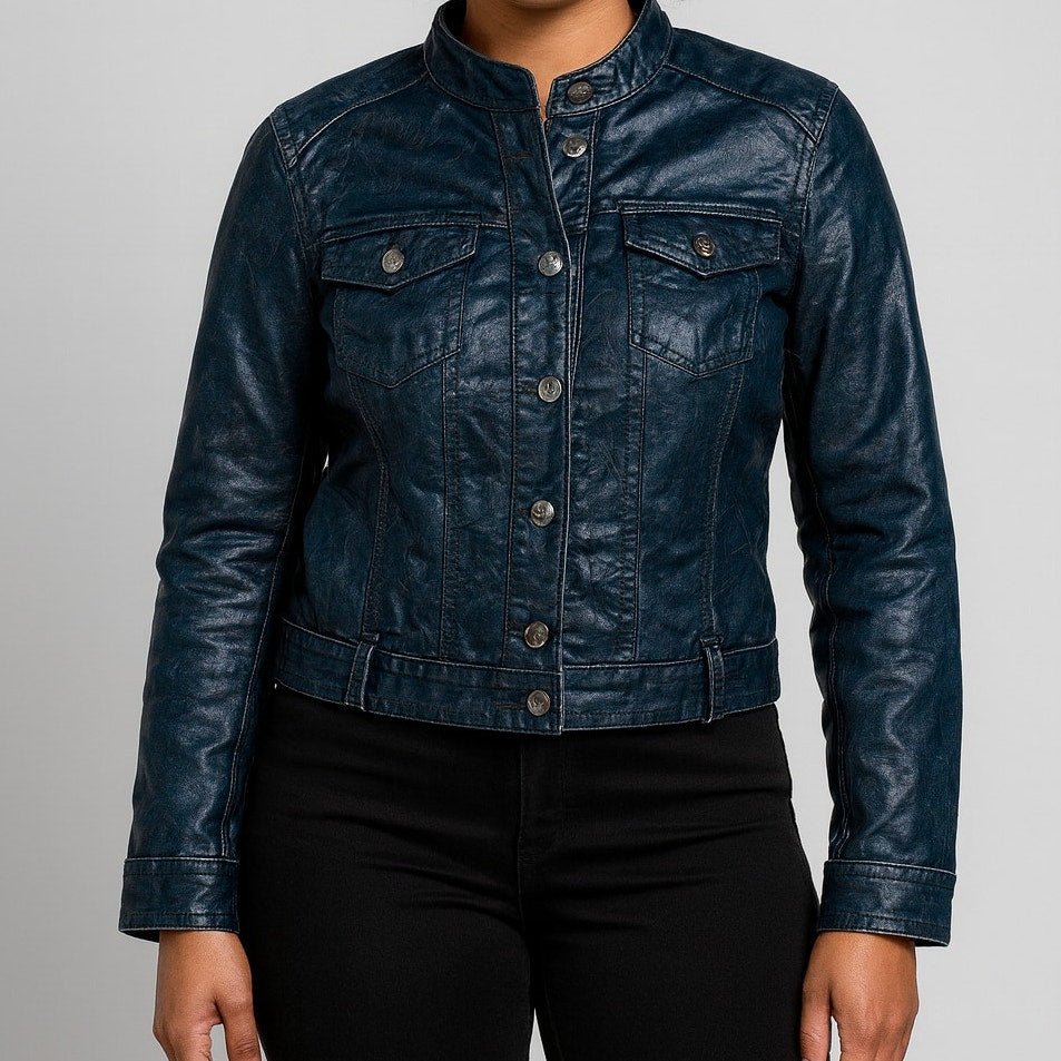 Aventures des Toiles Distressed Blue Denim Jacket Womens 38 Medium