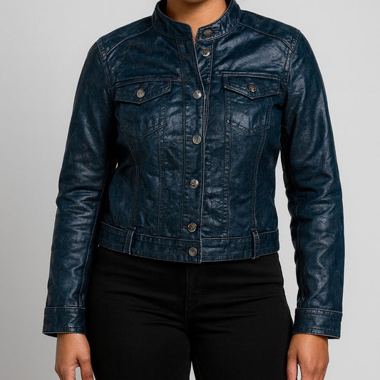 Aventures des Toiles Distressed Blue Denim Jacket Womens 38 Medium