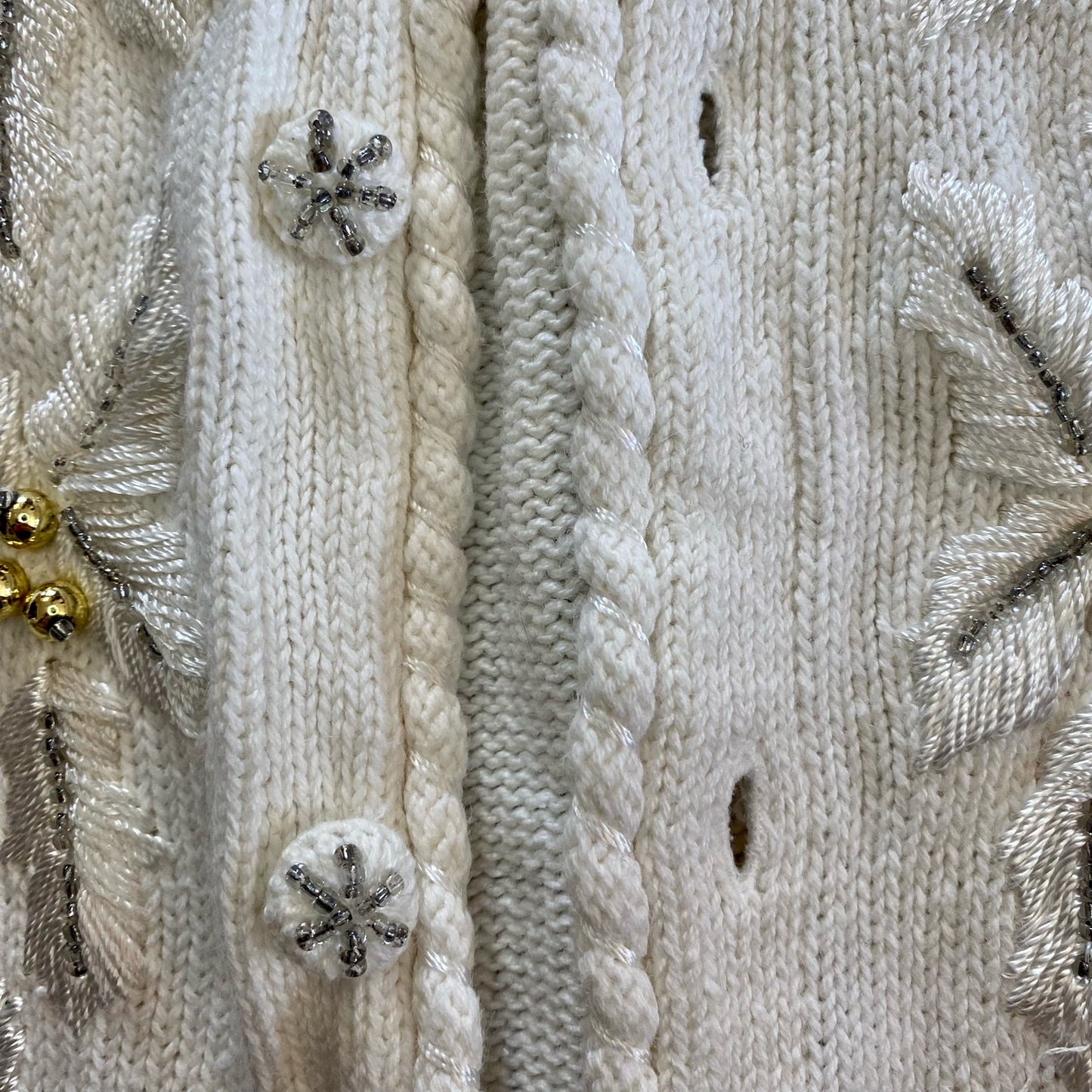 BP Design Vintage Ramie Knit Holly Berry White Sweater Cardigan Womens XLarge