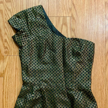 French Connection One Shoulder Gold Metallic Mini Cocktail Dress Womens 6