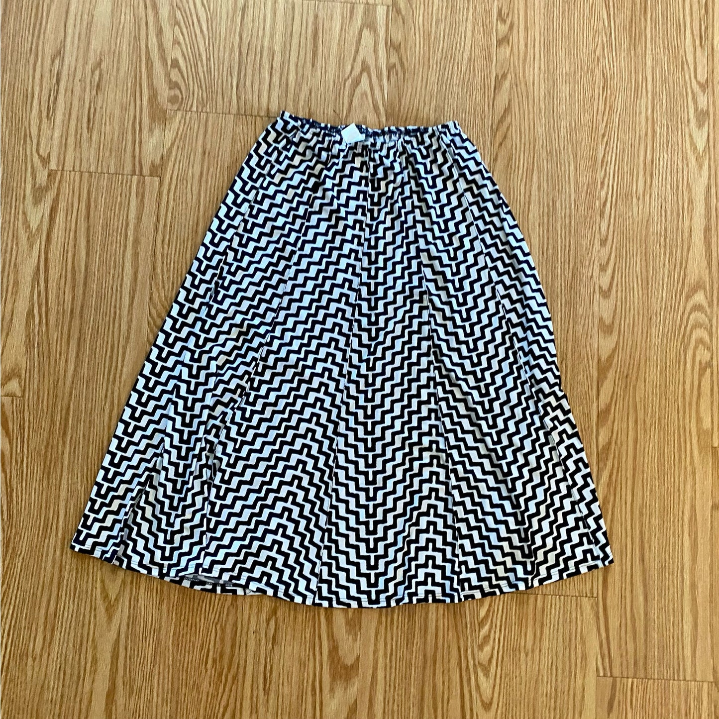 Coco Bianco Black White Chevron Pleated Midi Skirt Womens Small