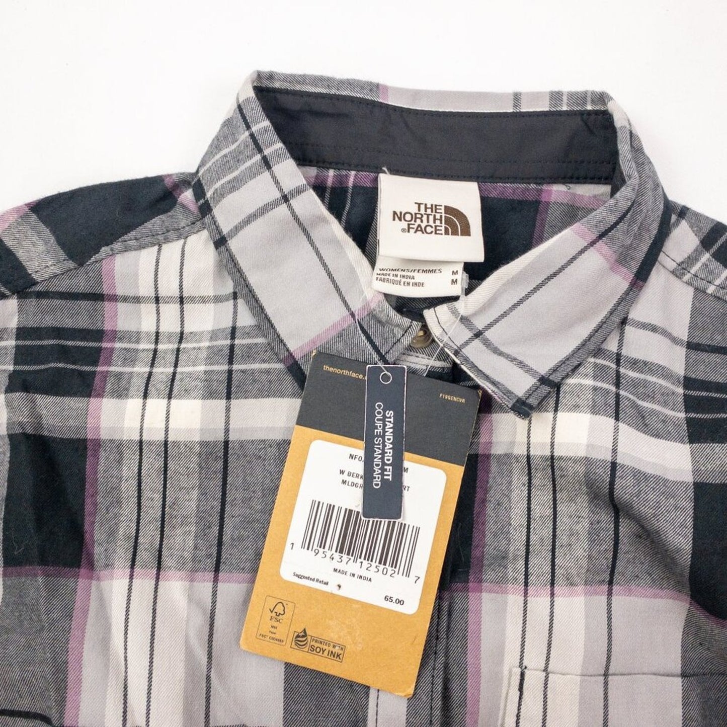 The North Face Berkeley Gray Plaid Organic Cotton Flannel Shirt Womens Medium