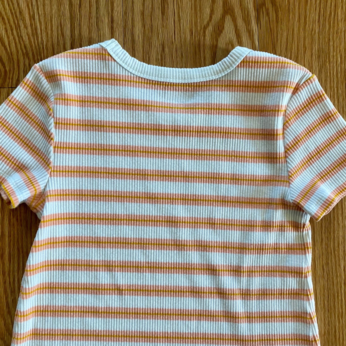 Old Navy Slim Orange Pink Striped Ribbed T-Shirt Womens Small