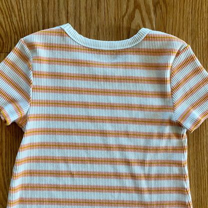 Old Navy Slim Orange Pink Striped Ribbed T-Shirt Womens Small