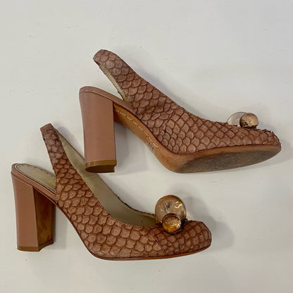 Richard Tyler Vintage Riesling Brown Snake Skin Glam High Heel Shoes Womens 7.5