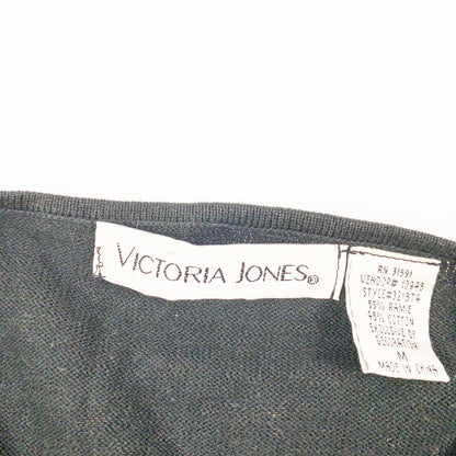 Victoria Jones Black Beaded Open Cardigan Sweater Womens Medium