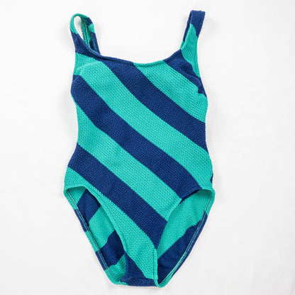 Vintage Green Blue Crochet One Piece Swimsuit Womens Medium