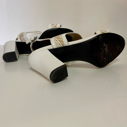 LifeStride Luna White Woven Raffia Heeled Sandals Womens 8.5