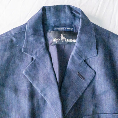 Ralph Lauren Black Label Vintage Blue Linen Blazer Jacket Womens 4-6 Small