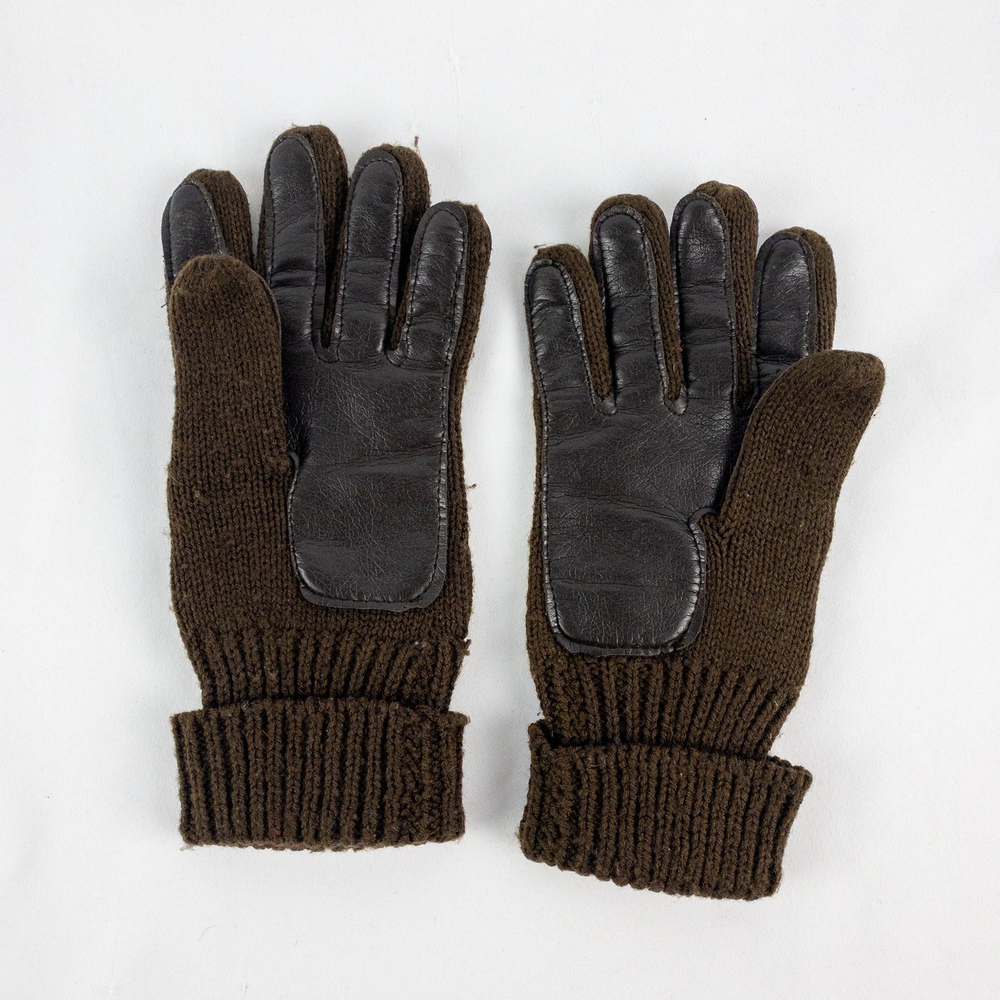 Interpur Vintage Brown Knit Fabric Vinyl Patch Gloves Womens One Size
