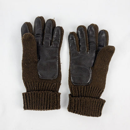 Interpur Vintage Brown Knit Fabric Vinyl Patch Gloves Womens One Size