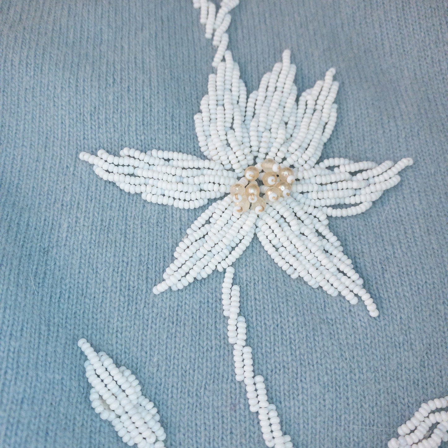 Stewart’s Vintage Pastel Blue Embroidered Rabbit Hair Cardigan Sweater Womens Small