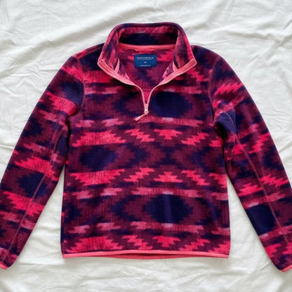 Aeropostale Pink Tribal Fleece Quarter Zip Sweater Top Womens Medium