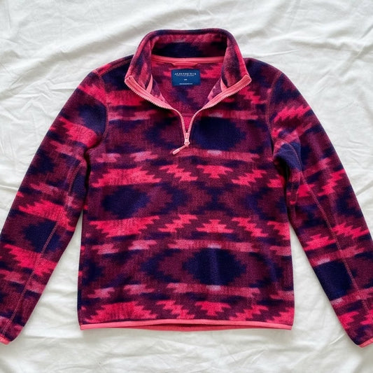 Aeropostale Pink Tribal Fleece Quarter Zip Sweater Top Womens Medium