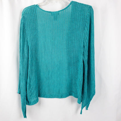 Maggie Barnes Teal Green Ribbed Open Cardigan Womens 1X 18 / 20 Plus Size