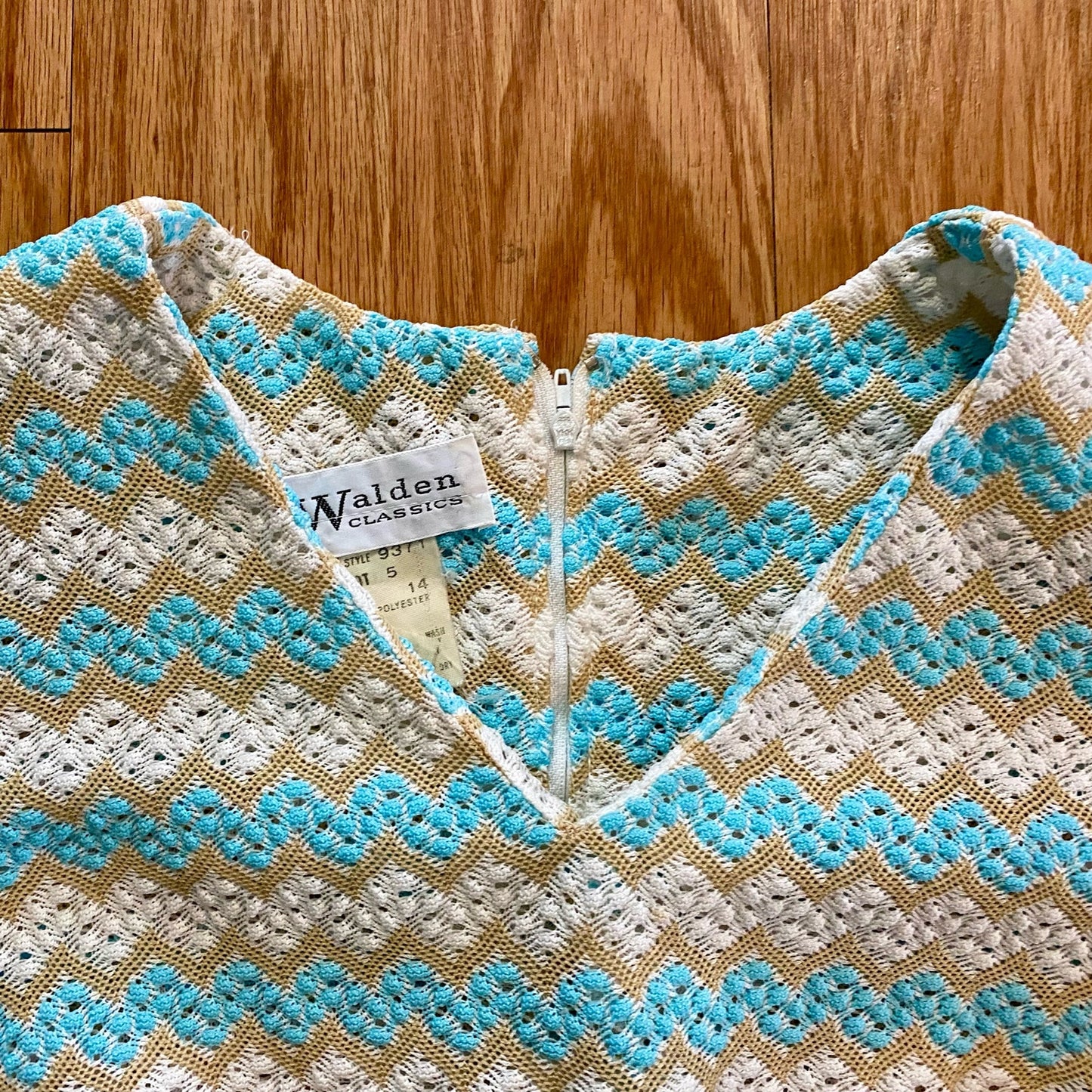 Walden Classics Vintage Blue Crochet Knit Midi Dress Womens Small
