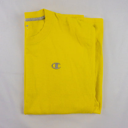Champion Vintage Bright Yellow Logo Tee Shirt Top Mens Small / Medium