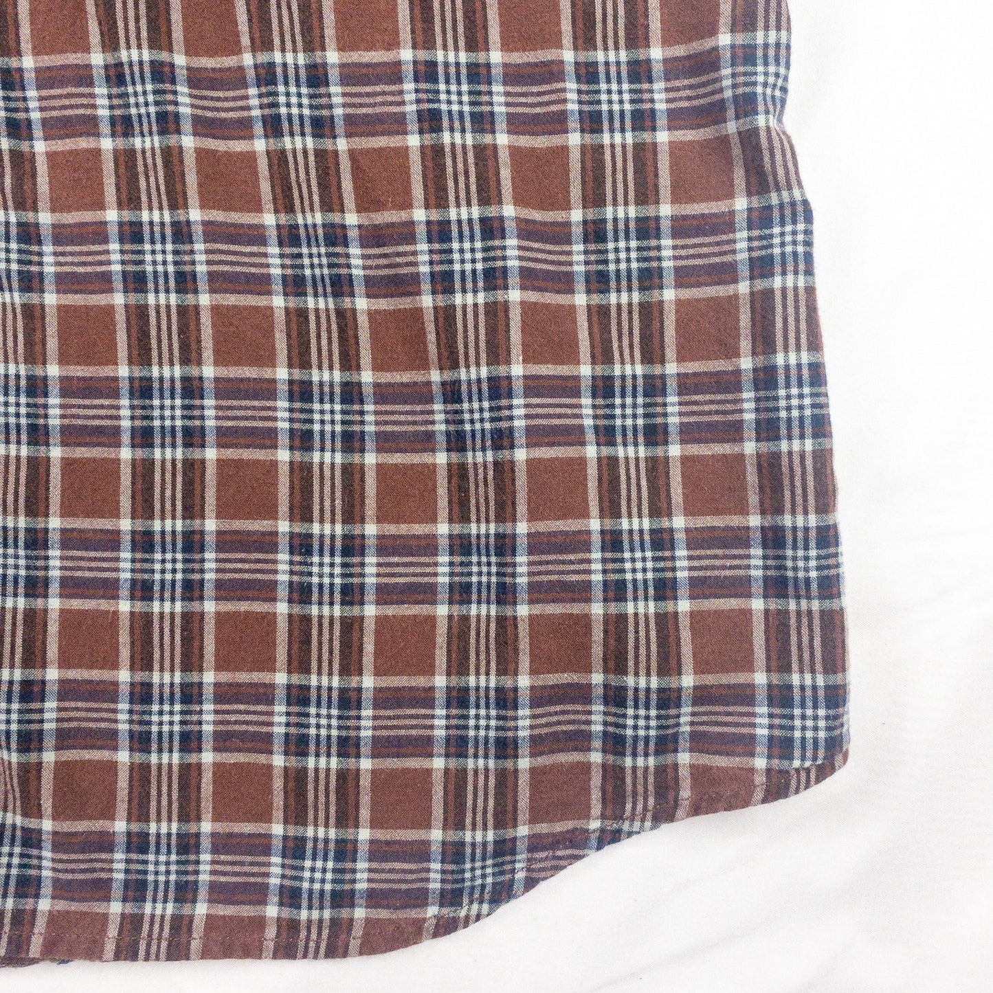 Lands End The Madras Shirt Brown Blue Striped Plaid Mens Large