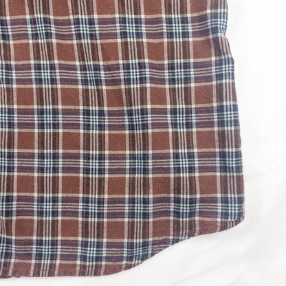 Lands End The Madras Shirt Brown Blue Striped Plaid Mens Large