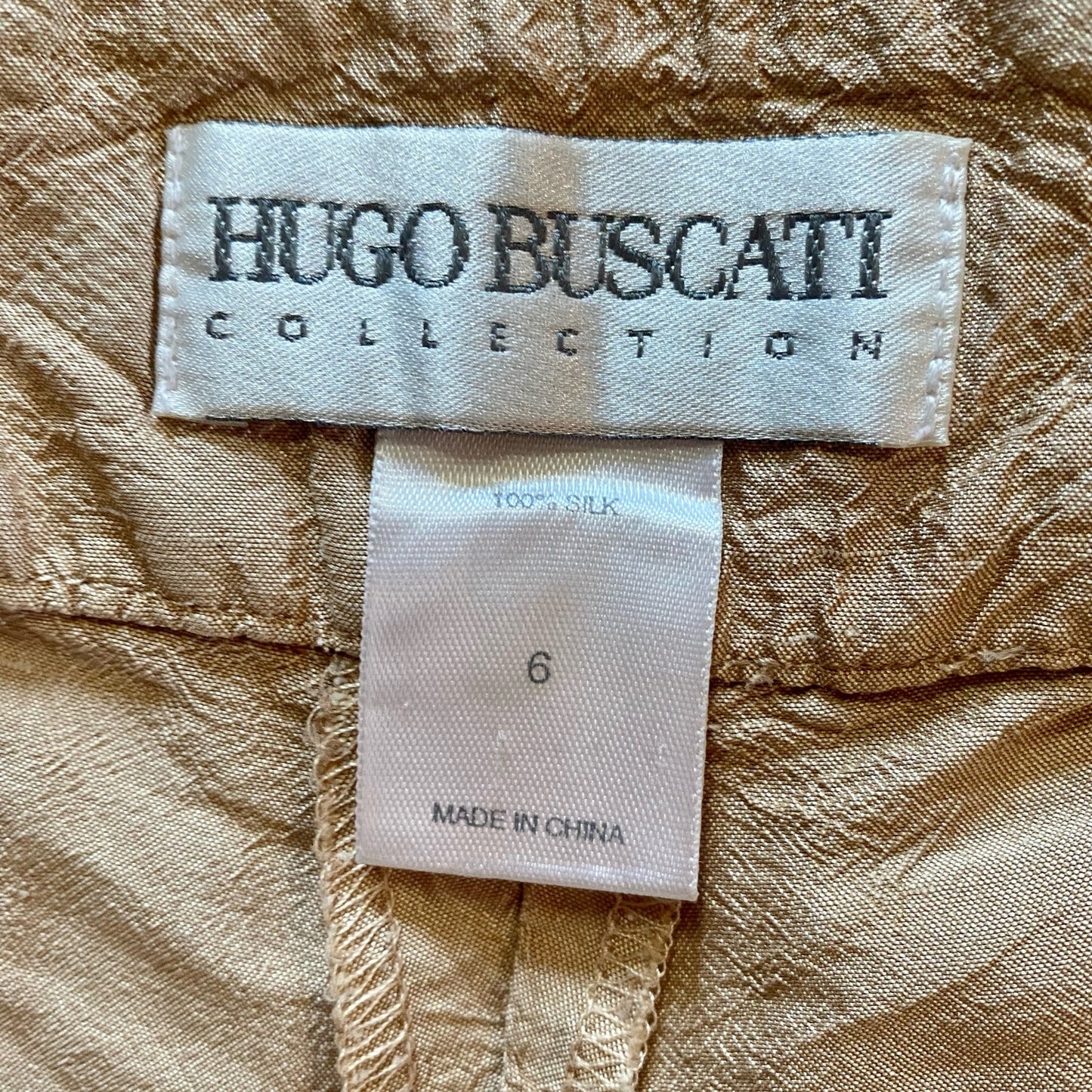 Hugo Buscati Designer Slim Neutral Tan Silk Dress Pants Womens 6