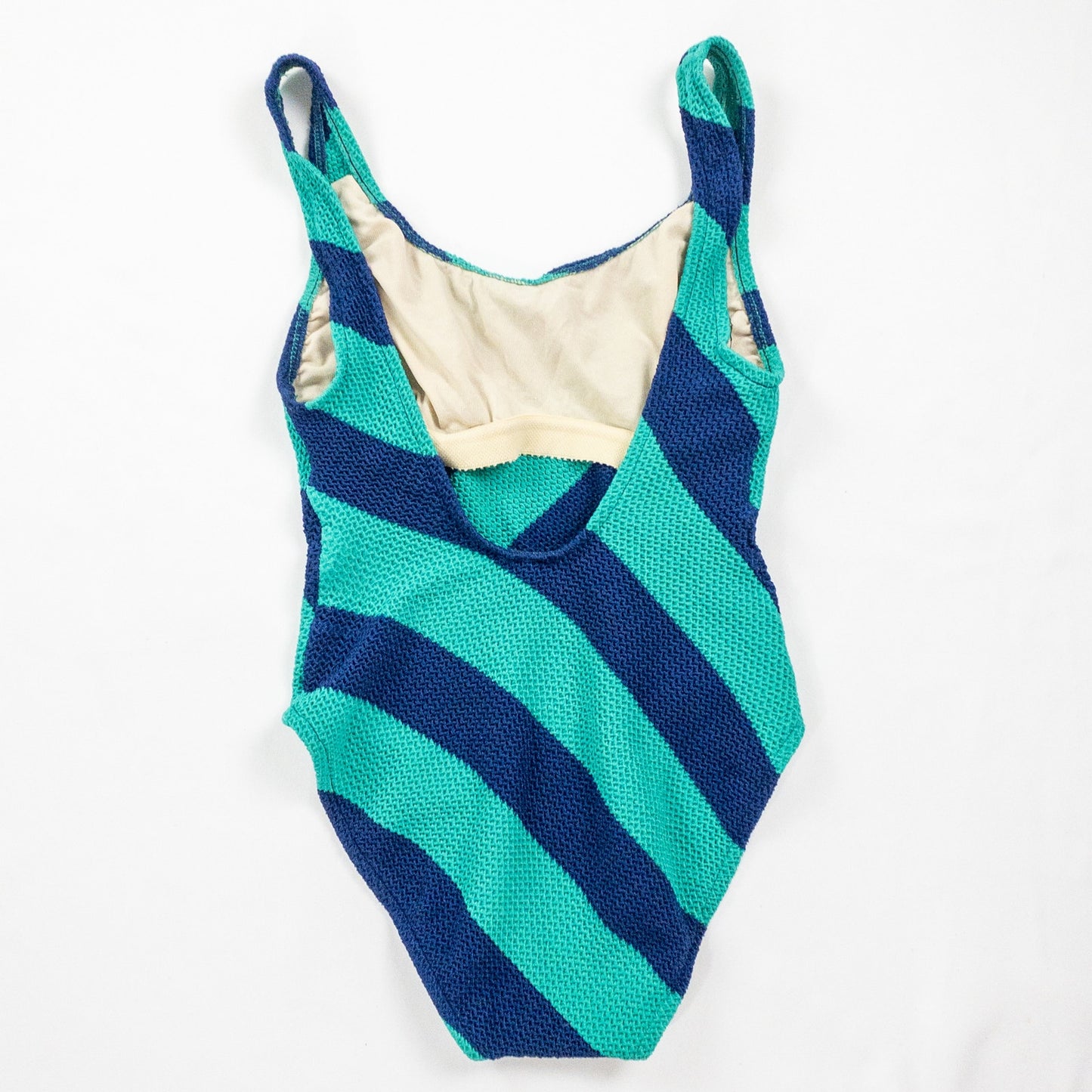 Vintage Green Blue Crochet One Piece Swimsuit Womens Medium