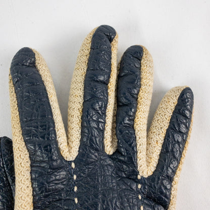 Aris Snuggler Vintage Blue Beige Vinyl Knit Gloves Womens One Size