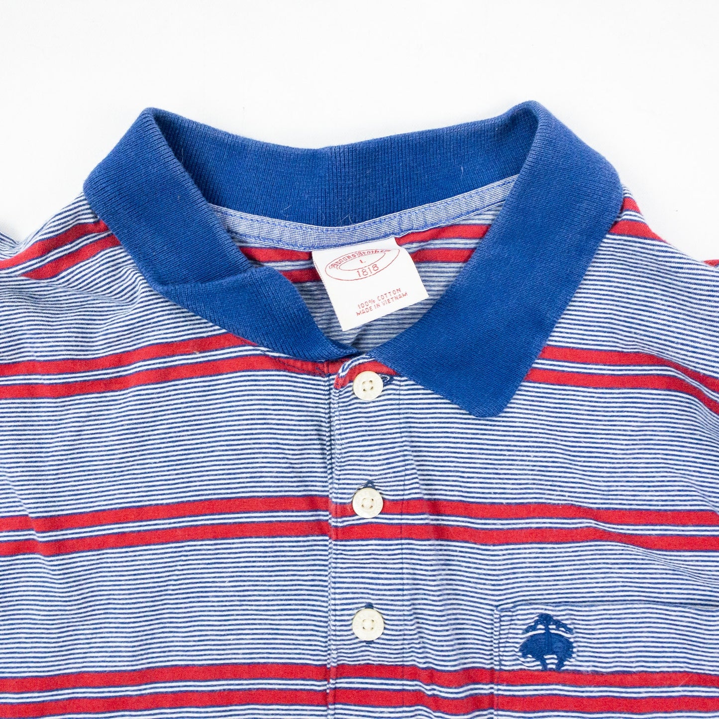 Brooks Brothers Retro Blue Red Striped Polo Shirt Mens Large