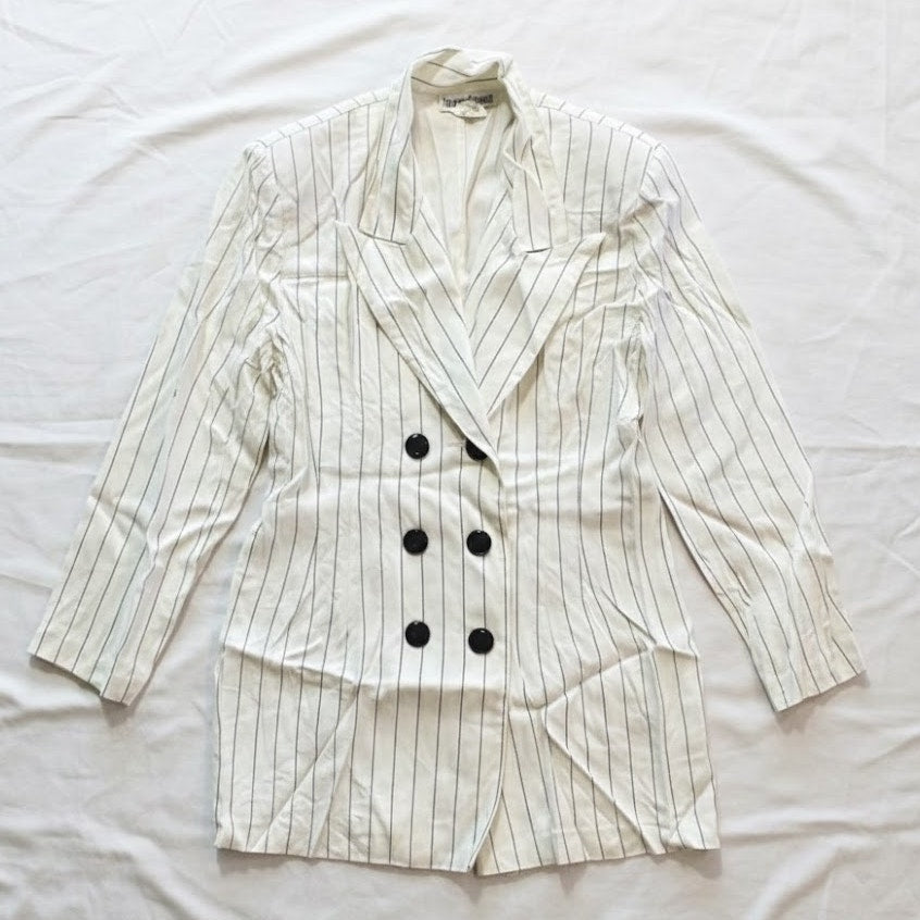 Francine Browner Vintage White Stripe Long Oversized Blazer Womens 6