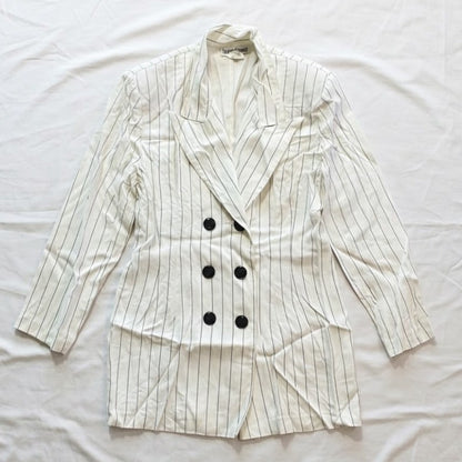 Francine Browner Vintage White Stripe Long Oversized Blazer Womens 6
