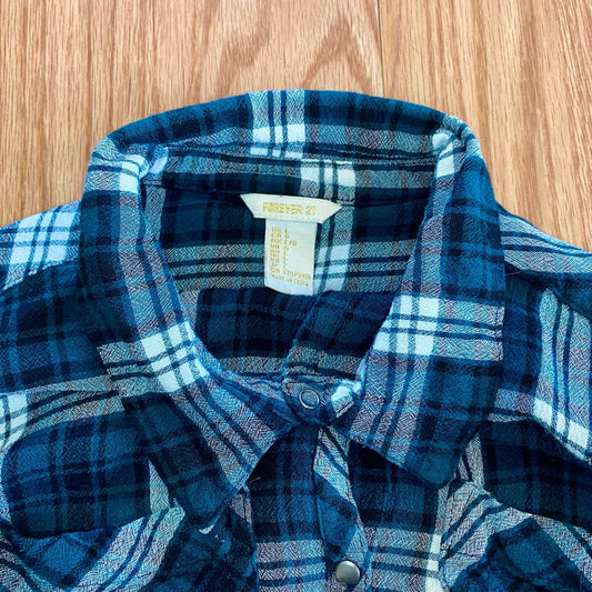 Forever 21 Teal Green Plaid Button-up Shirt Womens Large