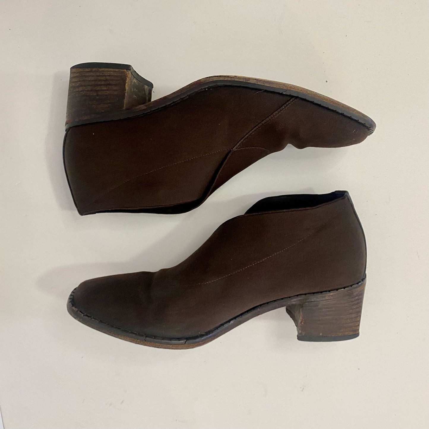 Larry Stuart Vintage Brown Knit Heel Ankle Booties Boots Womens 8