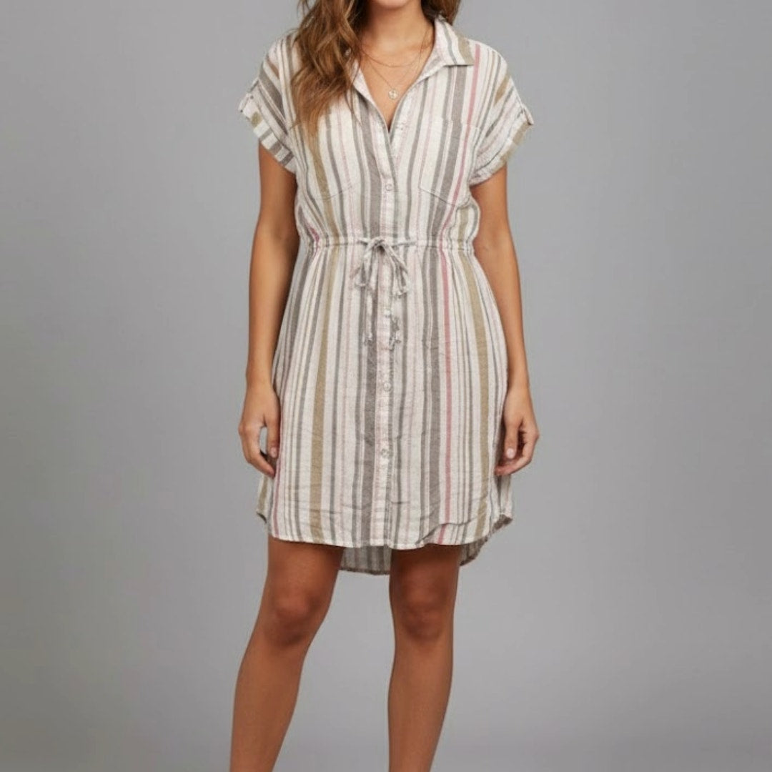 Japana Striped White Button-up Shirt Dress Womens Small