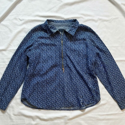 Tommy Hilfiger Blue Floral Quarter Zip Shirt Womans Large